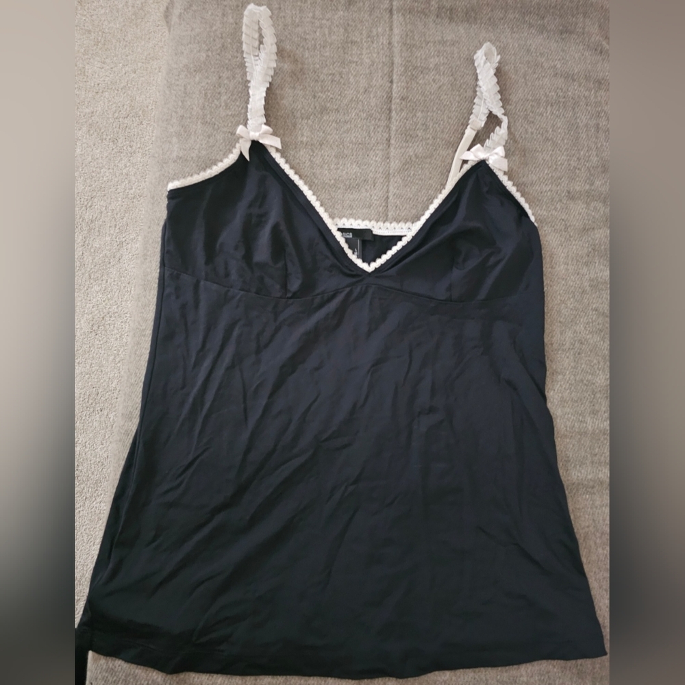 Mango black camisole with off white semi-adjustable straps